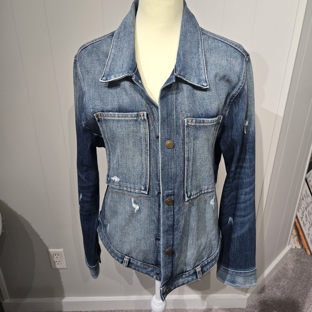 Evereve Blue Denim Jacket with Distressed Accents